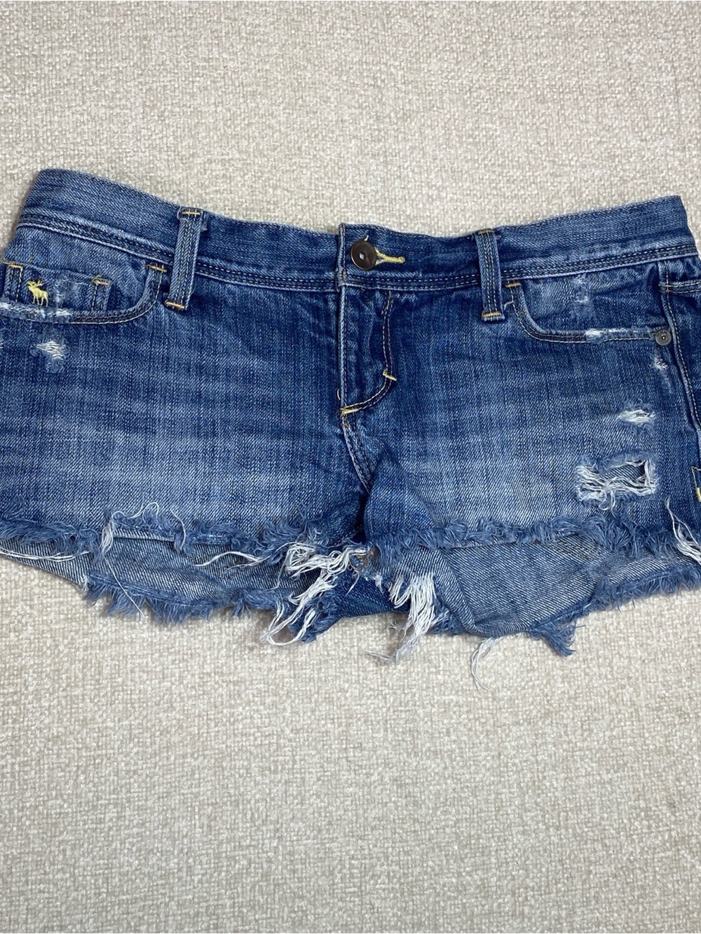 Abercrombie & Fitch Shorts Womens 0 Blue Distressed Low Rise Cut Off Y2K Micro